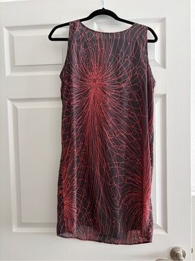 Halogen Gray Dress with Coral Linear Print